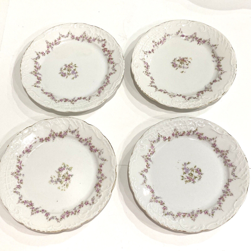 Vintage CT dessert cake plates set (4) delicate pink floral on white porcelain